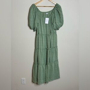 ZOCO Sage Green Puff Sleeve Tiered Maxi Dress